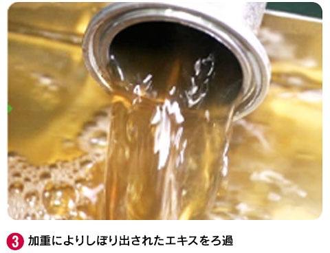 3 加重によりしぼり出されたエキスをろ過
